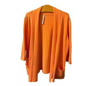 Leo & Nicole Women's Open Front Cardigan 3/4 Sleeve  Plus 2X Orange Pockets